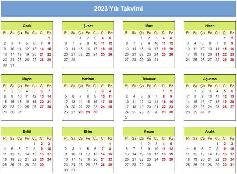 2023 Yılı Takvimi ve Resmi Tatiller Excel PDF bubilgi net