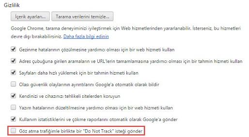 google chrome do not track isteği nedir