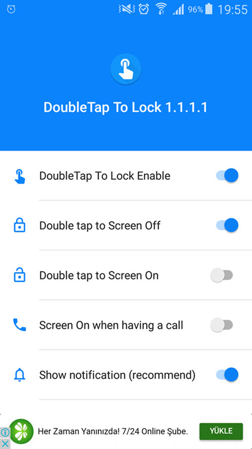 android telefonda çift tıklama ile ekranı kapatıp açma
