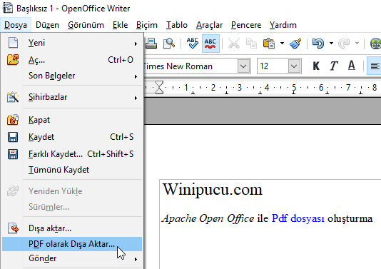 OpenOffice PDF olarak Dışa Aktar