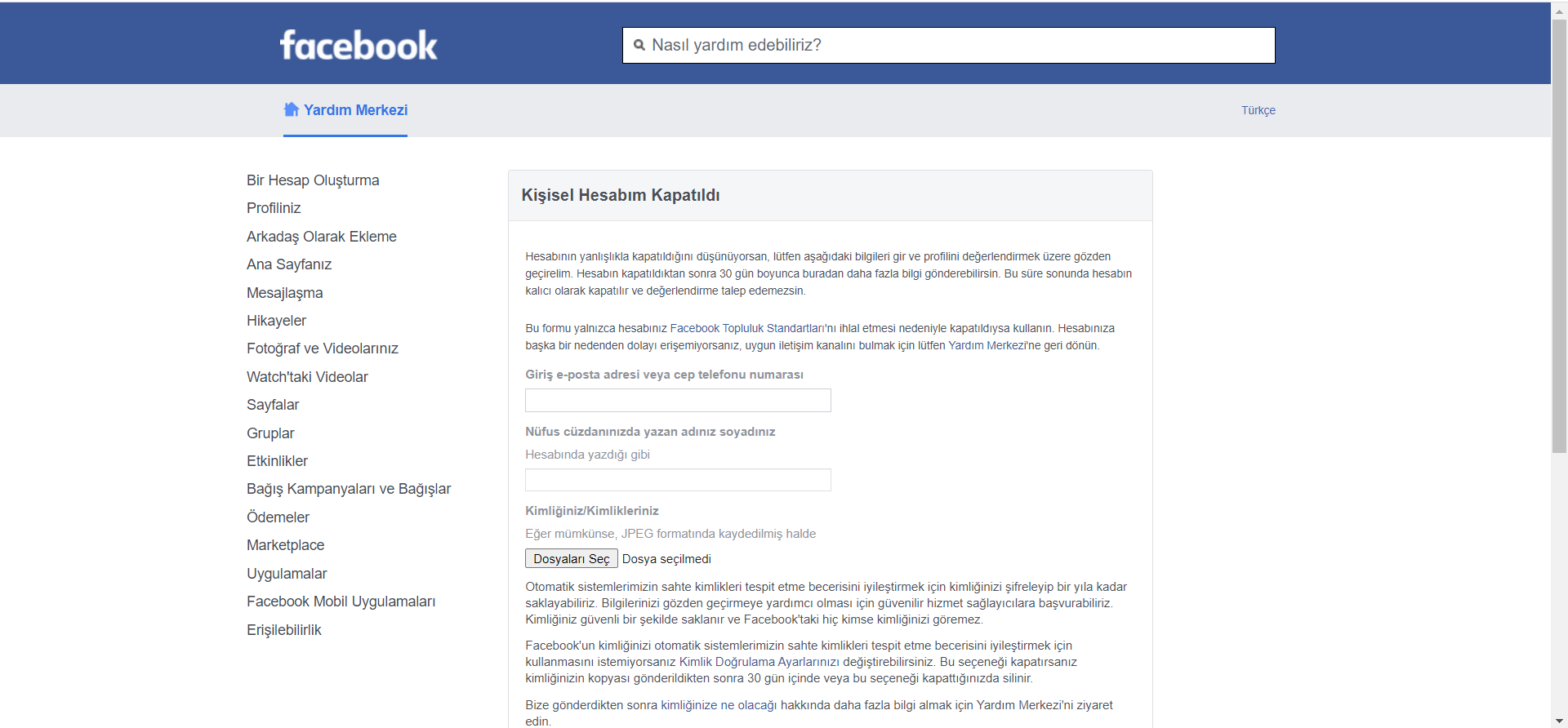 kapatılan Facebook hesabı nasıl açılır