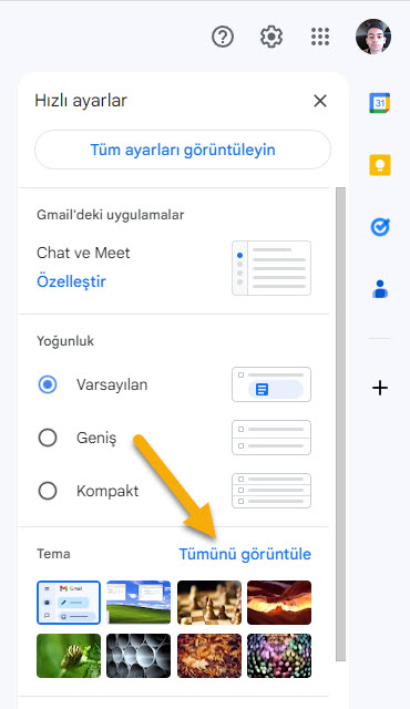 Gmail arkaplan tema değiştirme