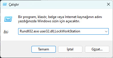 Çalıştır ile windows bilgisayarı kilitleme