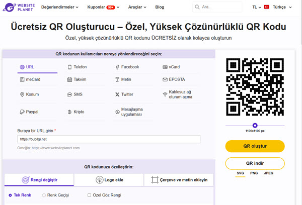 website planet qr kod oluşturma